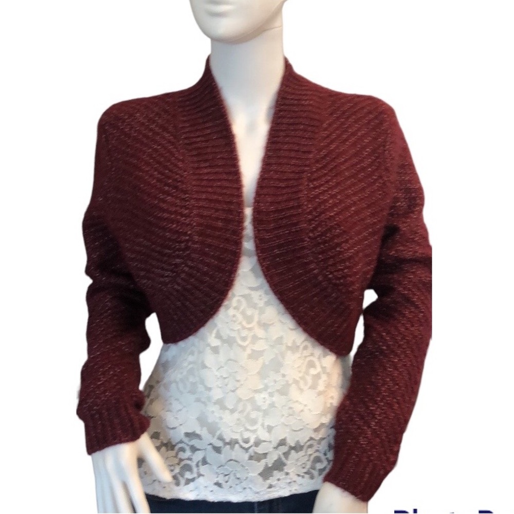 Soft Surroundings Burgundy Wool Blend Shrug Cardigan Sweater Size Medium